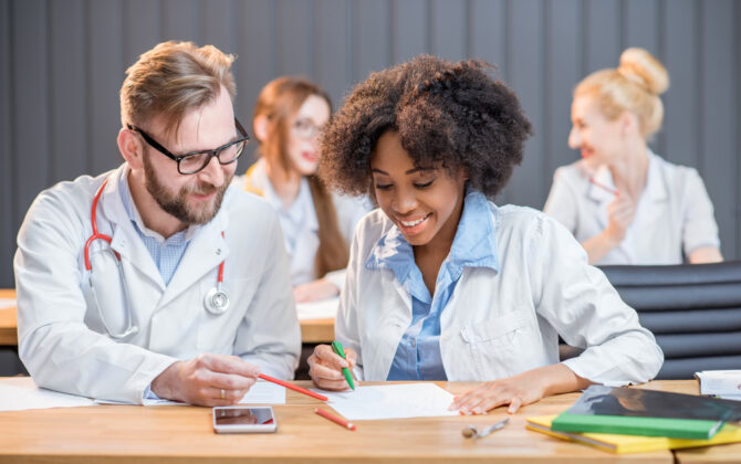 Medical residents sitting in the lecture hall