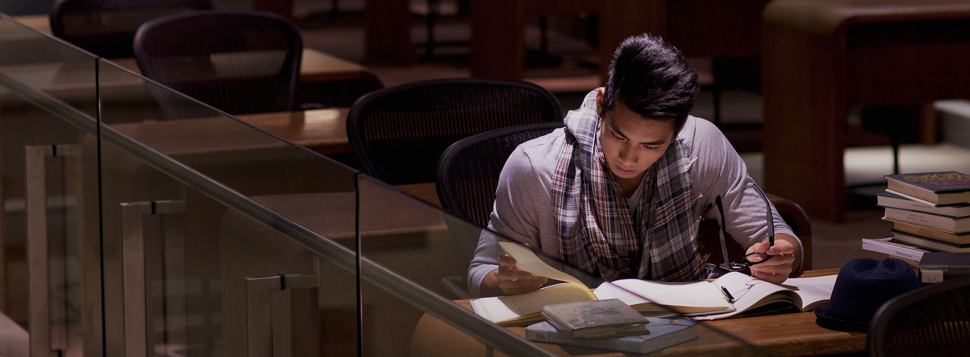 An MBA student studying in the classroom.