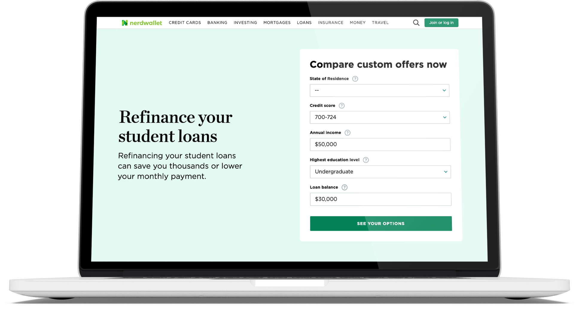 Student loan aggregators example image -Nerdwallet