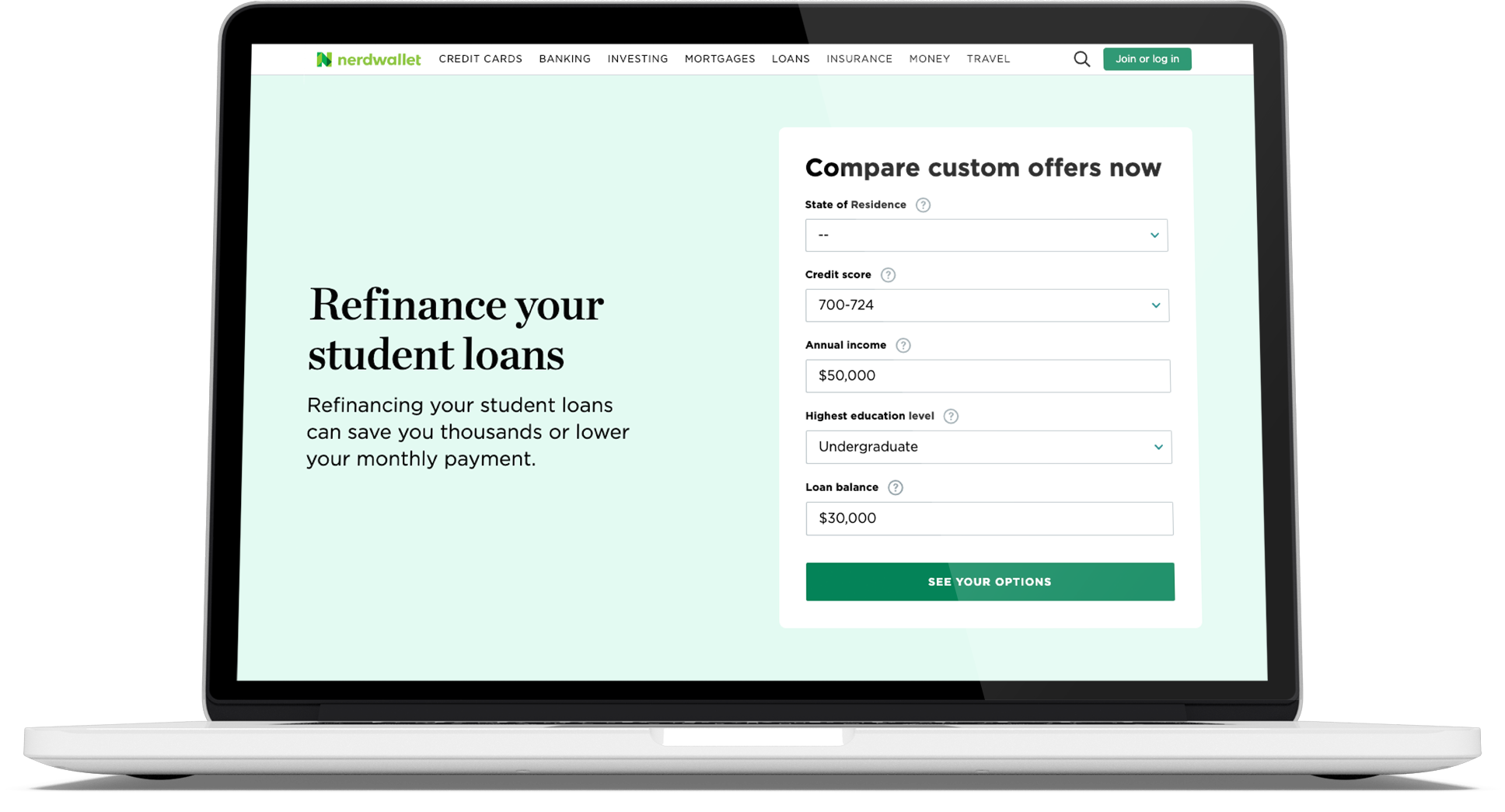 Student loan aggregators example image -Nerdwallet