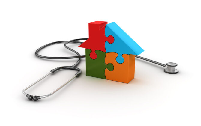 Stethoscope with Puzzle House - 3D Rendering.