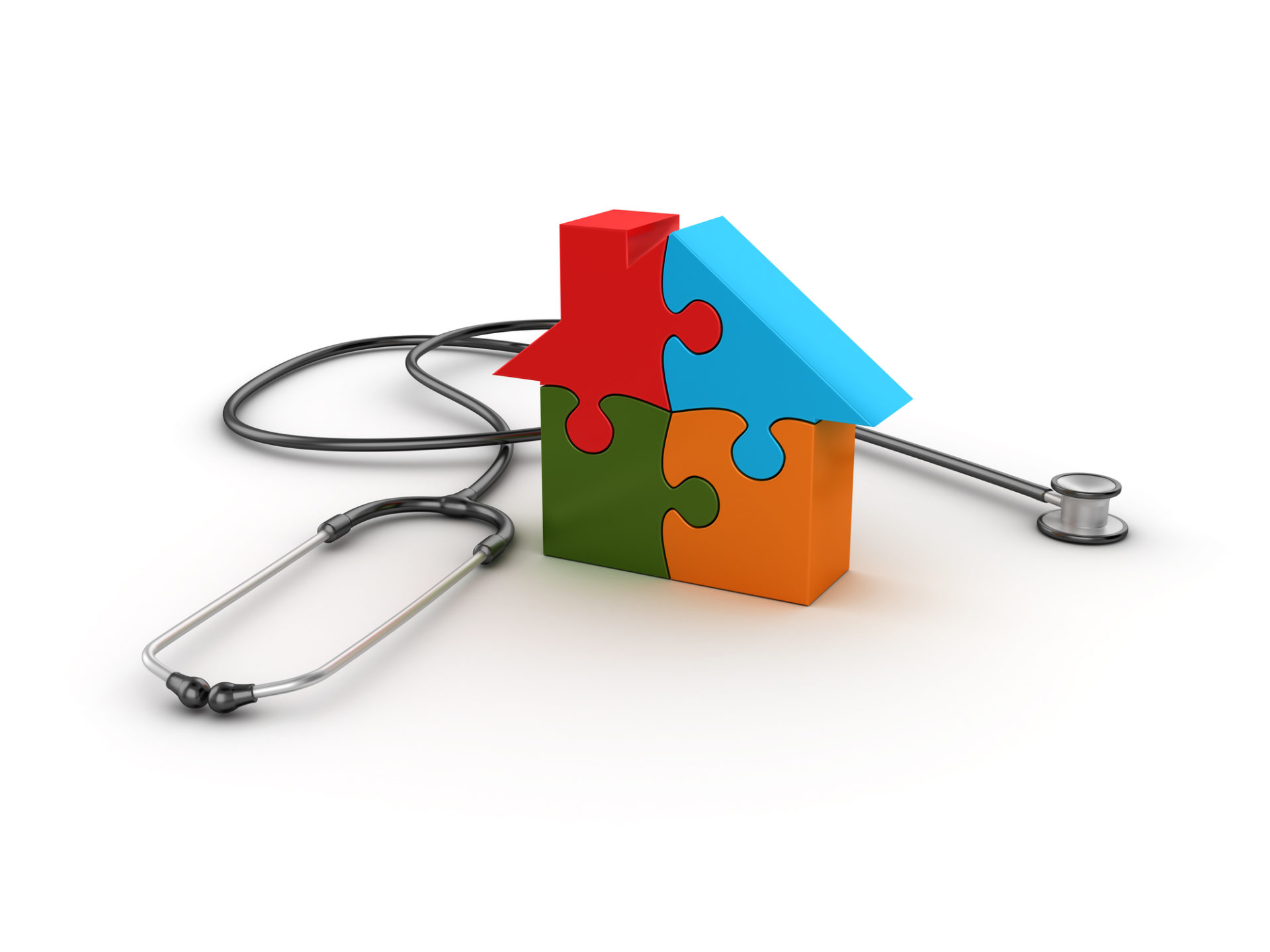 Stethoscope with Puzzle House - 3D Rendering.