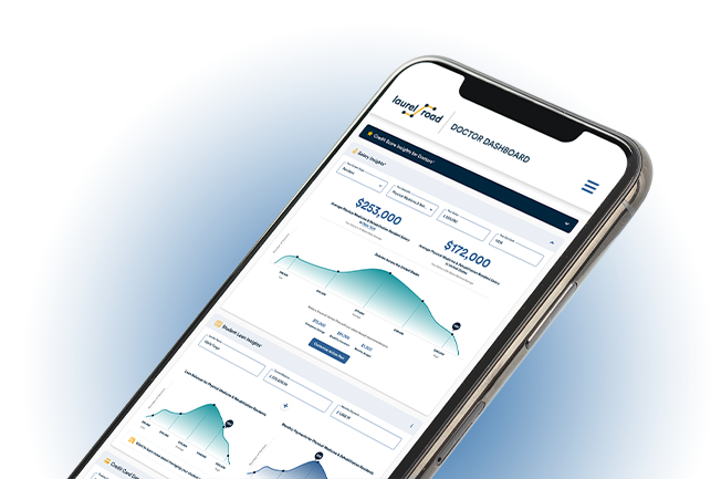 a mobile phone displaying dashboard with financial advice and insights for doctors based on career stage, specialty, and location
