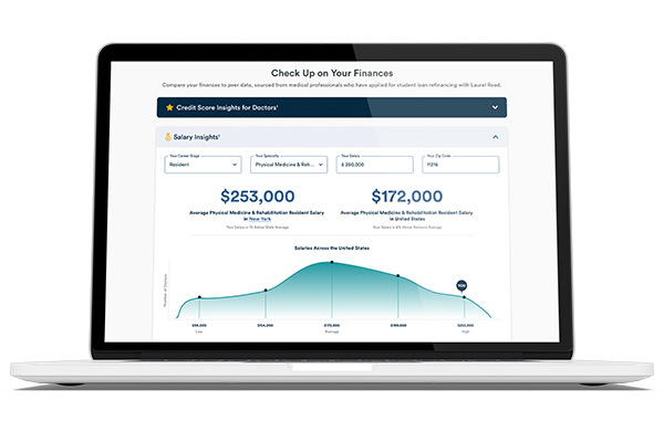 laptop showing how doctors can check up on their finances to rank themselves against their medical peers in Laurel Road's financial insight tool