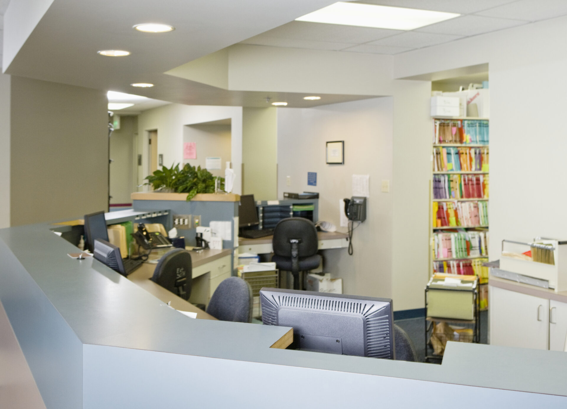 An empty medical office area near the entrance of a medical practice