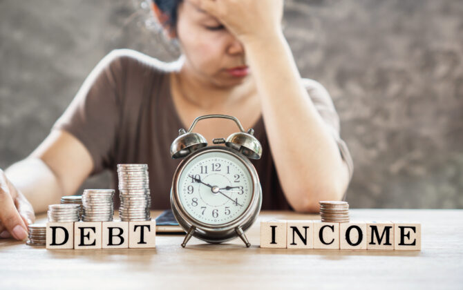 Stressed Asian Woman Worry About Imbalance Income And Debt