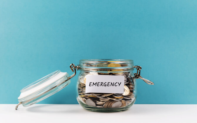 Emergency fund coin jar.