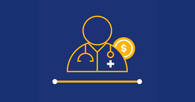 Icon depicting a drawing of a healthcare professional and money