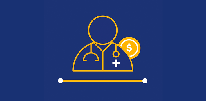 Icon depicting a drawing of a healthcare professional and money